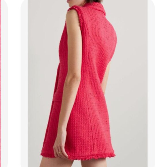 New Oscar de la Renta Red Button-embellished Frayed Wool-blend Tweed Mini Dress - Picture 7 of 17